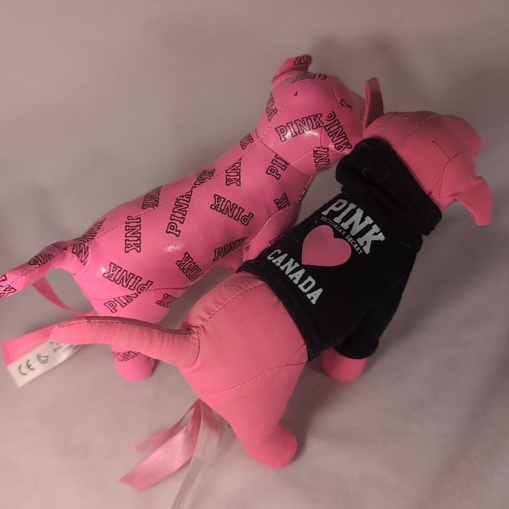 2 Victoria's Secret PINK Dog Plush Mini Stuffed Animal Canada Sweater RARE HTF